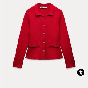 NWT Ladies Zara Button Front Knit Cardigan in Red Size Medium